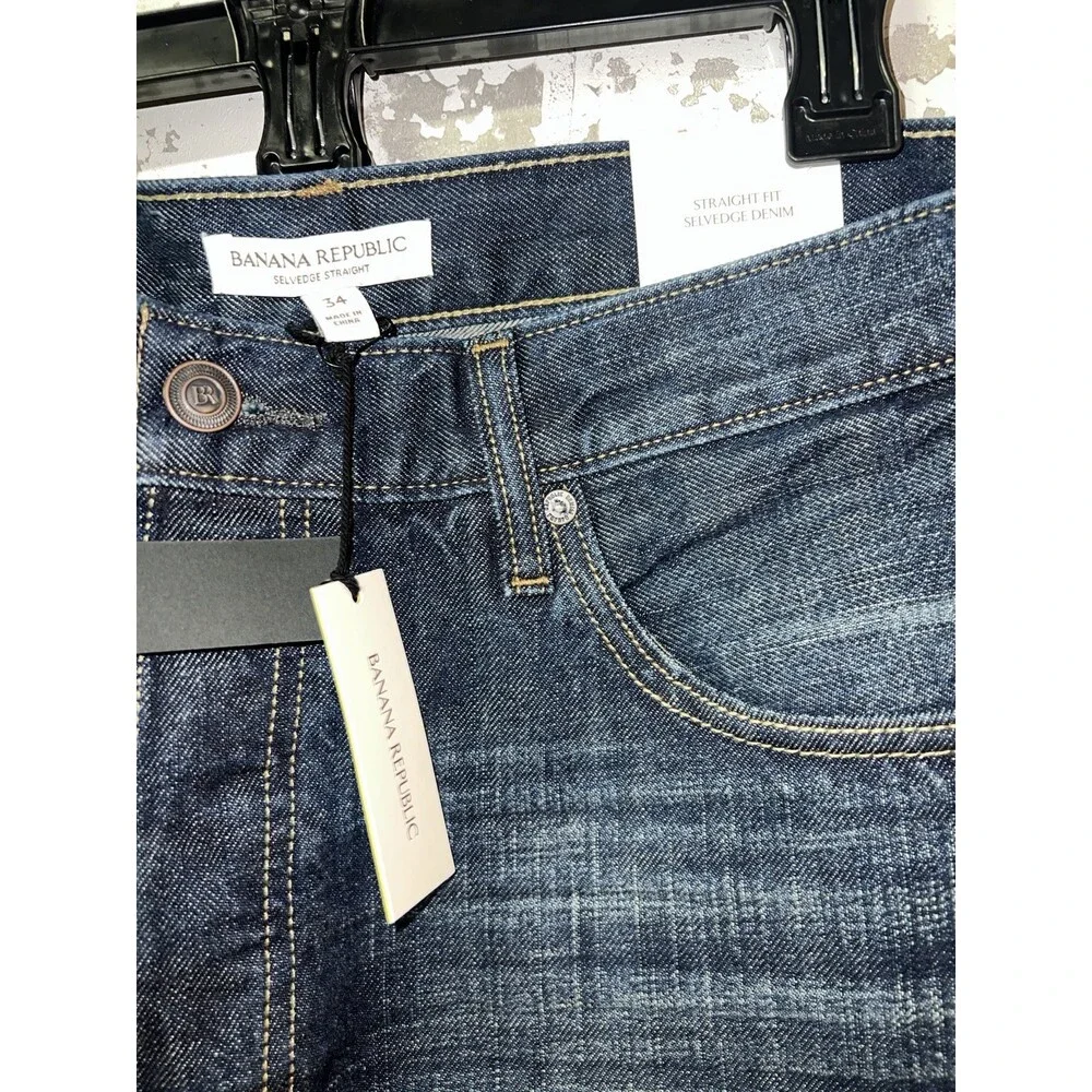 NWT! Banana Republic Straight Selvedge Jeans - Size 34 Dark Wash $180 - Picture 3 of 10